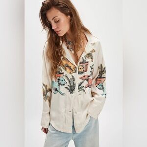 $148! Sold Out! FP We The Free Watercolor Animal Printed Button Down Large NEW